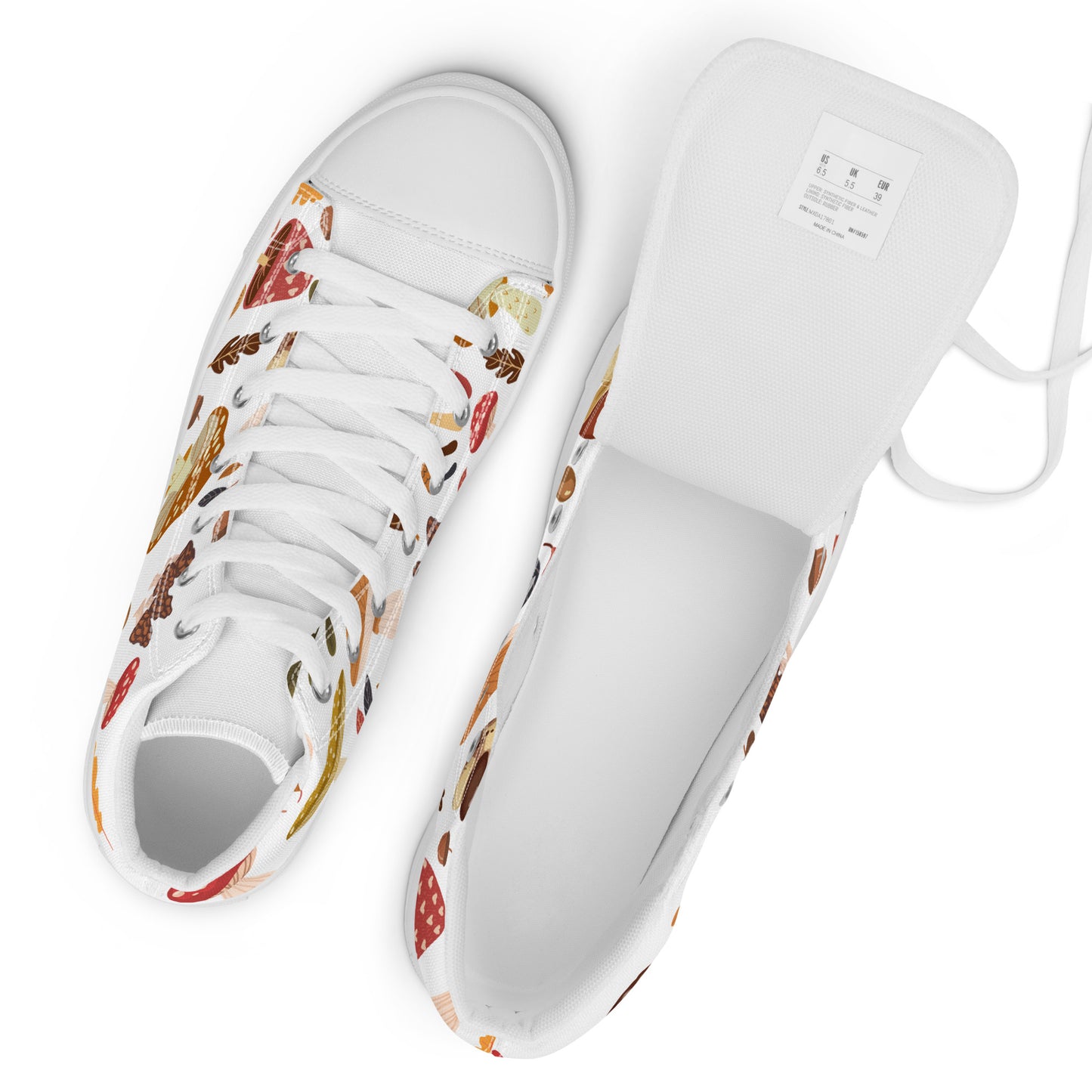 Cottagecore Mushroom Shoes | Retro Canvas Sneakers | Women High Tops | Toadstool Shoes