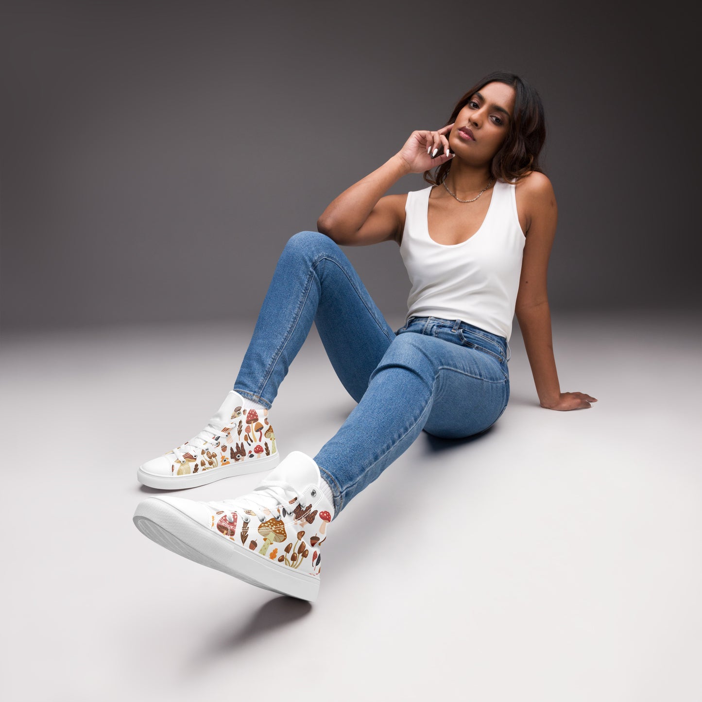 Cottagecore Mushroom Shoes | Retro Canvas Sneakers | Women High Tops | Toadstool Shoes