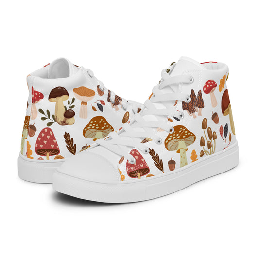 Cottagecore Mushroom Shoes | Retro Canvas Sneakers | Women High Tops | Toadstool Shoes