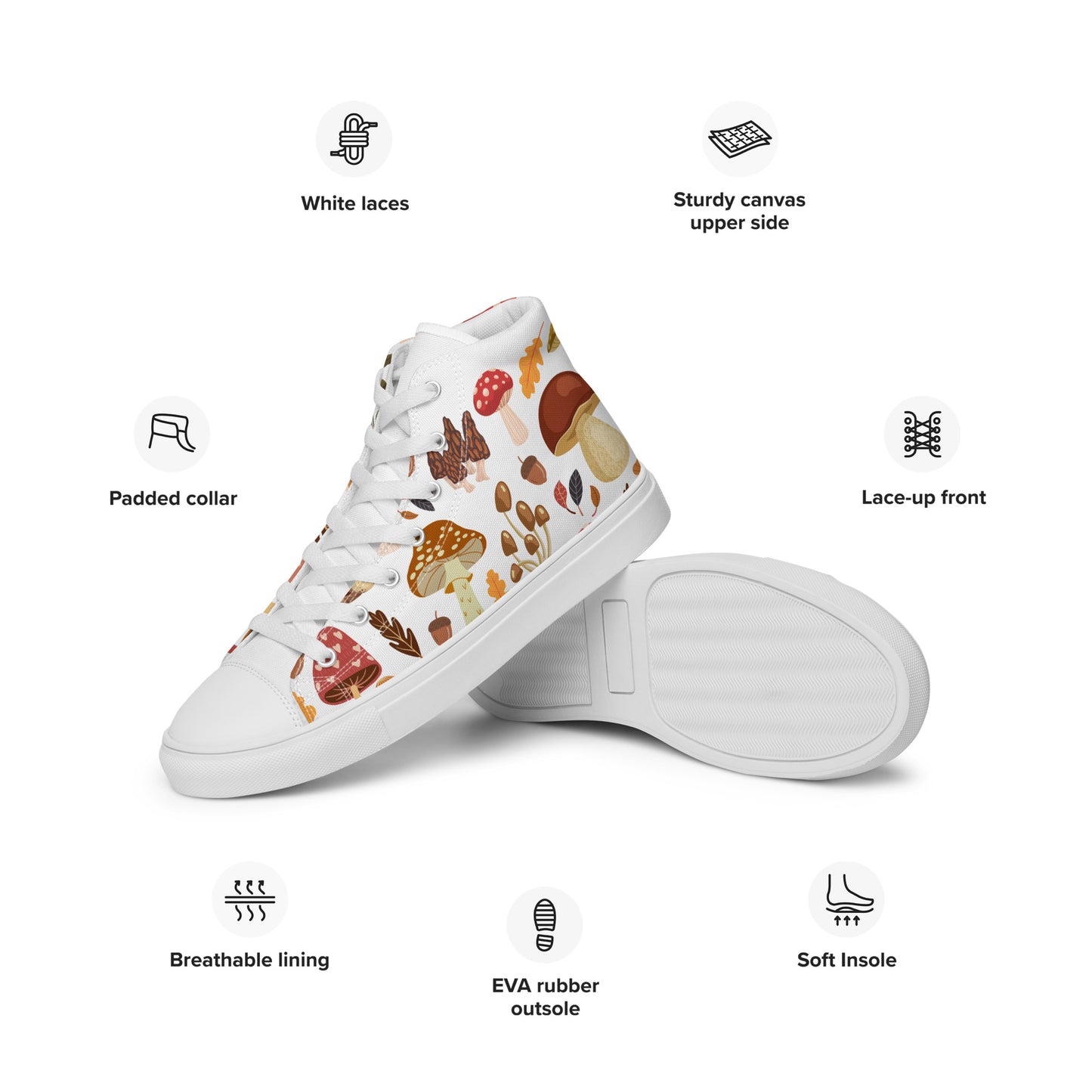 Cottagecore Mushroom Shoes | Retro Canvas Sneakers | Women High Tops | Toadstool Shoes