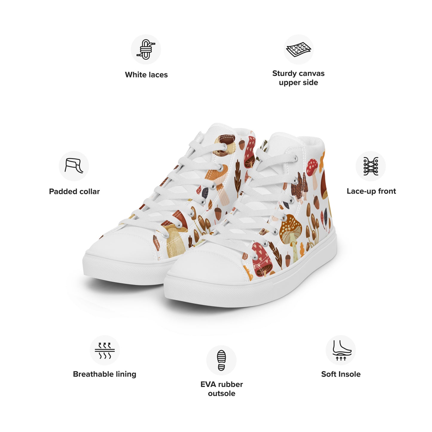 Cottagecore Mushroom Shoes | Retro Canvas Sneakers | Women High Tops | Toadstool Shoes